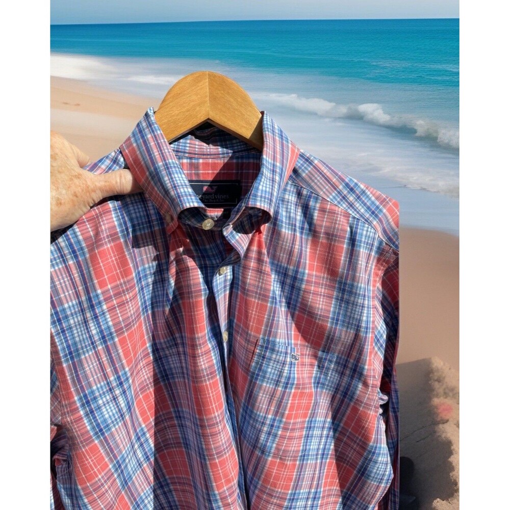 Vineyard Vines Tucker Shirt Plaid Button Down w Dry Clean Tag Men Large Slim Fit